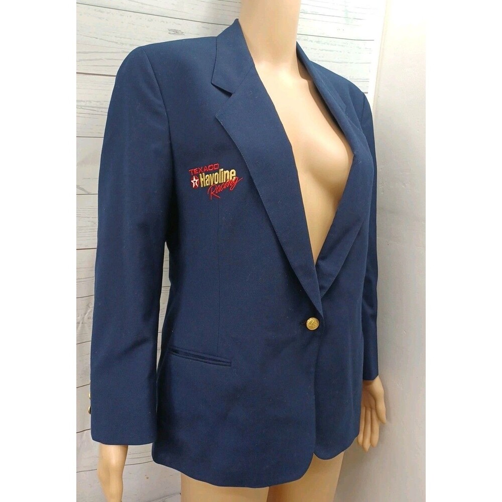 Vtg Texaco Havoline Racing Womans Blazer Jacket Sz 10 Navyblue Jos A Bank